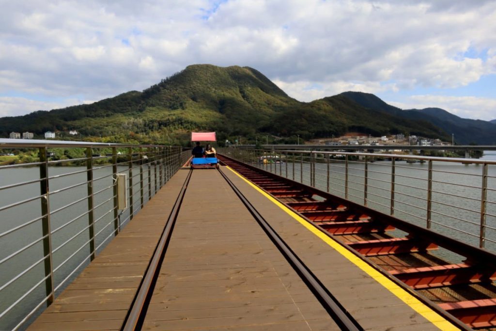 Crossing the bridge on the Gapyeong Rail Cars