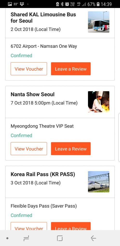 South Korea Trip Apps -Klook Bookings