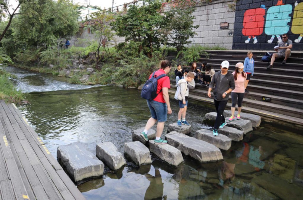 Walking along Cheonggyecheon Stream in Seoul