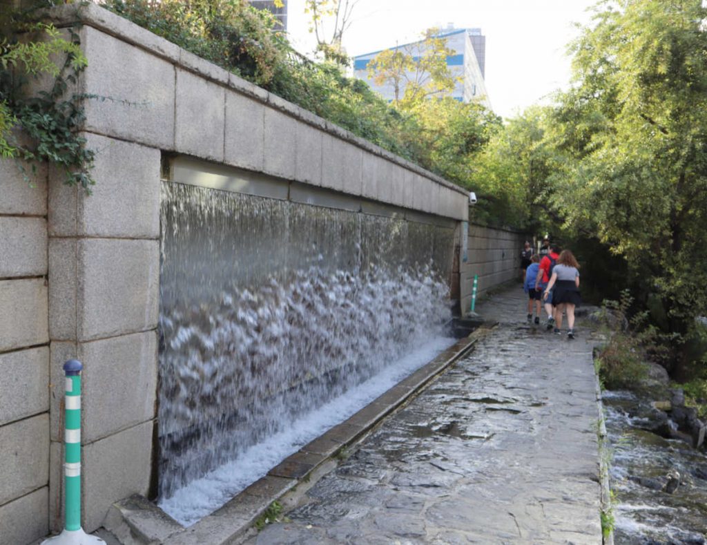 Waterfall on Cheonggyecheon Stream Walk in Seoul