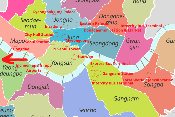 Seoul Districts Map with Key Attractions