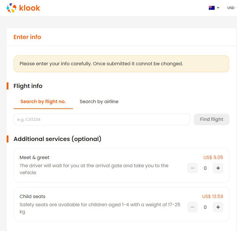 Klook - Incheon Private Transfer Booking Page