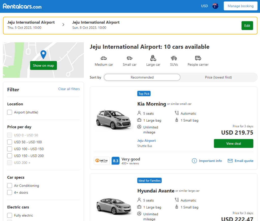 Rental Cars Jeju Car Rental Search Screen